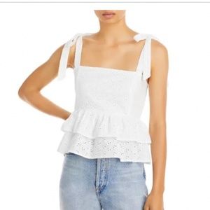 Lost + Wander White Eyelet Tiered Tie-Shoulder Tank